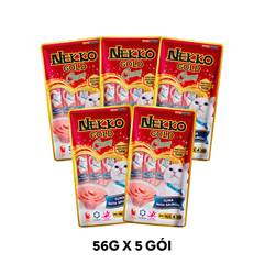 Combo Treats Nekko Gold Cream Tuna with Salmon 56g - 5 gói - Dạng kem, vị Cá ngừ và Cá hồi Petmall