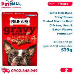 Treats Milk-Bone Gravy Bones Coated Biscuits Beef, Chicken, Liver & Bacon Flavors 539g - Thịt bò, thịt gà, gan và thịt xông khói Petmall