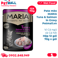 Hộp 12 Gói 70G - Pate mèo MARIA Tuna & Salmon in Gravy - Vị Cá ngừ và Cá hồi Petmall