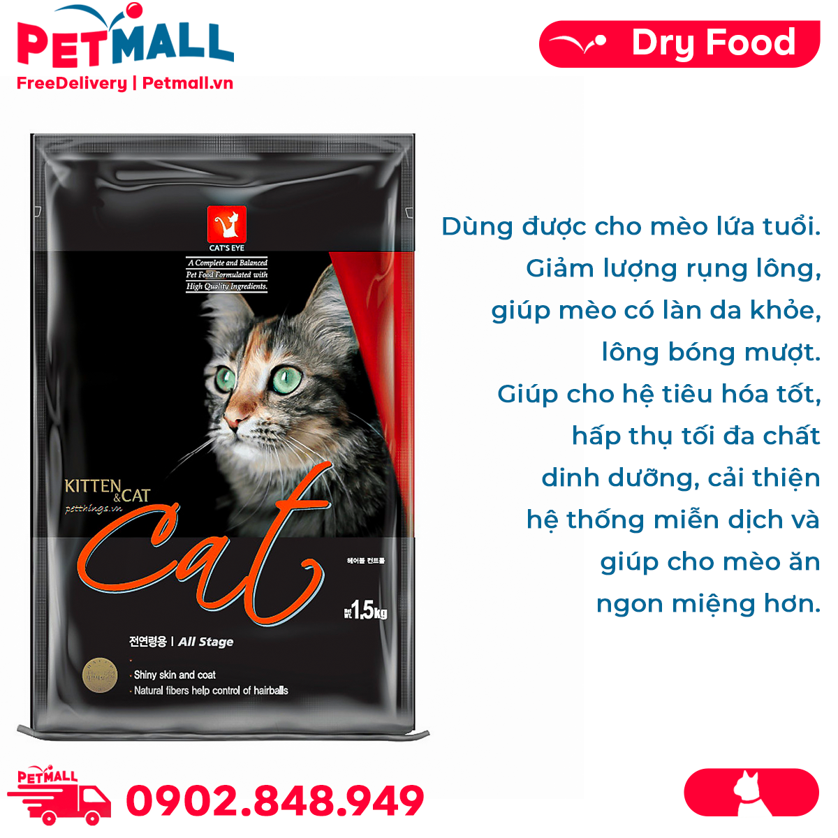 Thức ăn mèo CAT EYE 1.5kg Petmall