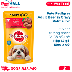 Hộp 12 Gói 130G - Pate Pedigree Adult Beef in Gravy - Vị bò nấu sốt, cho chó trưởng thành Petmall