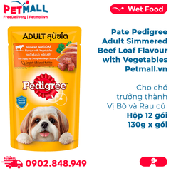 Hộp 12 Gói 130G - Pate Pedigree Adult Simmered Beef Loaf Flavour with Vegetables - Vị bò và rau củ, cho chó trưởng thành Petmall