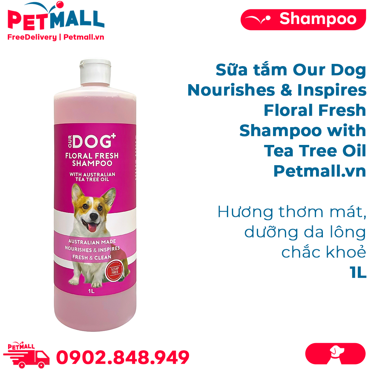 Sữa tắm Our Dog Nourishes Inspires Floral Fresh Shampoo with Tea Tree Oil  1L Hương thơm mát, dưỡng da lông chắc khoẻ Petmall