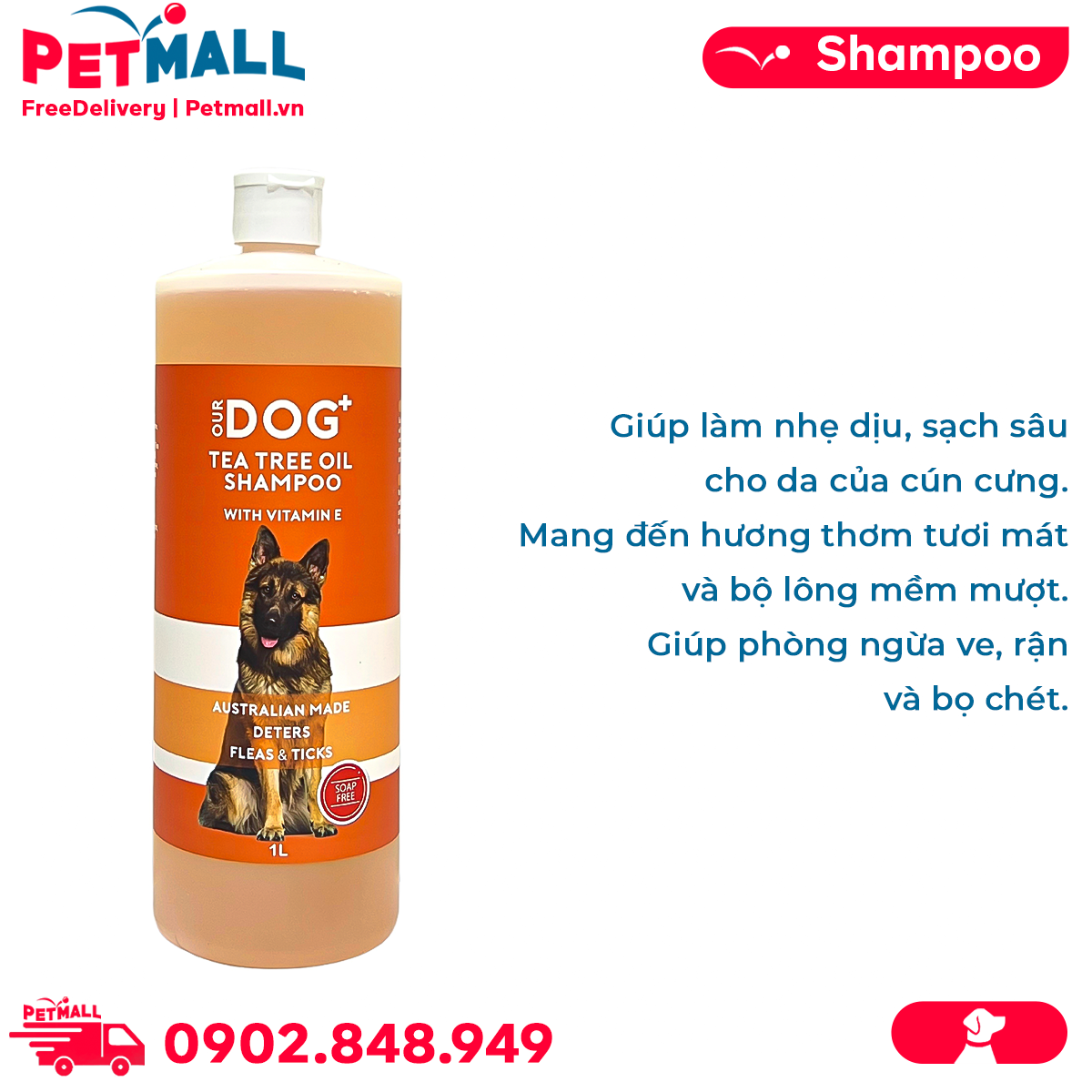 Sữa tắm Our Dog Deters Fleas & Ticks Tea Tree Oil Shampoo with Vitamin