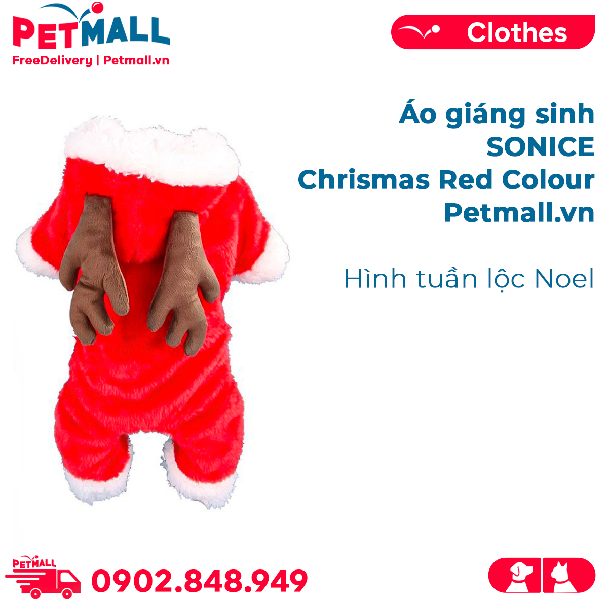 Áo giáng sinh SONICE Chrismas Red Colour - Hình Tuần Lộc noel Petmall