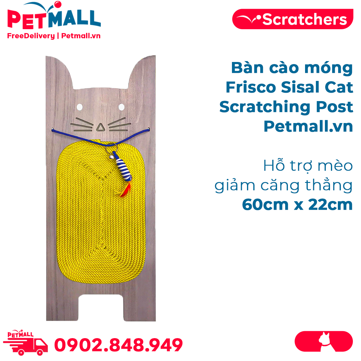 Ban cao mong Frisco Sisal Cat Scratching Post Size 60cm x 22cm H tr PETMALL.VN