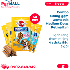 Combo 5 Gói 98G - Xương gặm Dentastix Medium Dog 4stick - Sạch răng thơm miệng Petmall