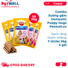 Combo 5 Gói 56G - Xương gặm Dentastix Puppy Dog 7stick - Sạch răng thơm miệng Petmall
