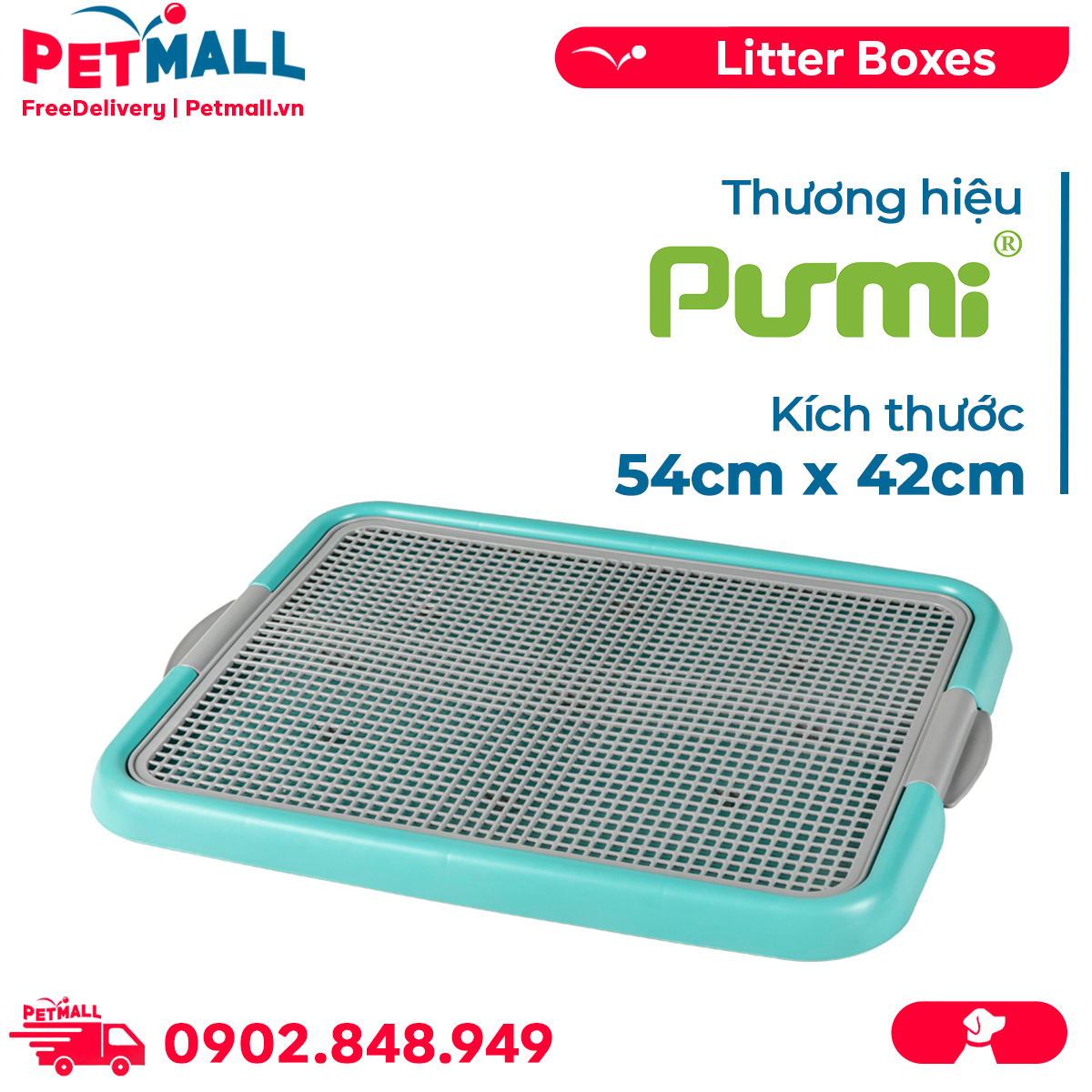 Khay vệ sinh có lưới Purmi cho chó Size 54cm x 42cm - Màu xanh Petmall