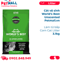 Cát vệ sinh World's Best Unscented Cat Litter 3.1kg - làm từ bắp - Corn Cat Litter Petmall