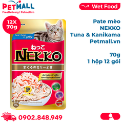Hộp 12 Gói 70g - Pate mèo NEKKO Jelly Tuna & Kanikama - Cá ngừ và Thanh cua Petmall
