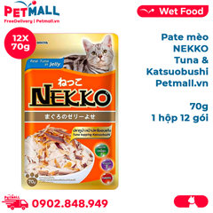 Hộp 12 Gói 70g - Pate mèo NEKKO Jelly Tuna & Katsuobushi - Cá và Cá bào Petmall