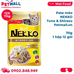 Hộp 12 Gói 70g - Pate mèo NEKKO Jelly Tuna & Shirasu - Cá ngừ và Cá cơm Petmall