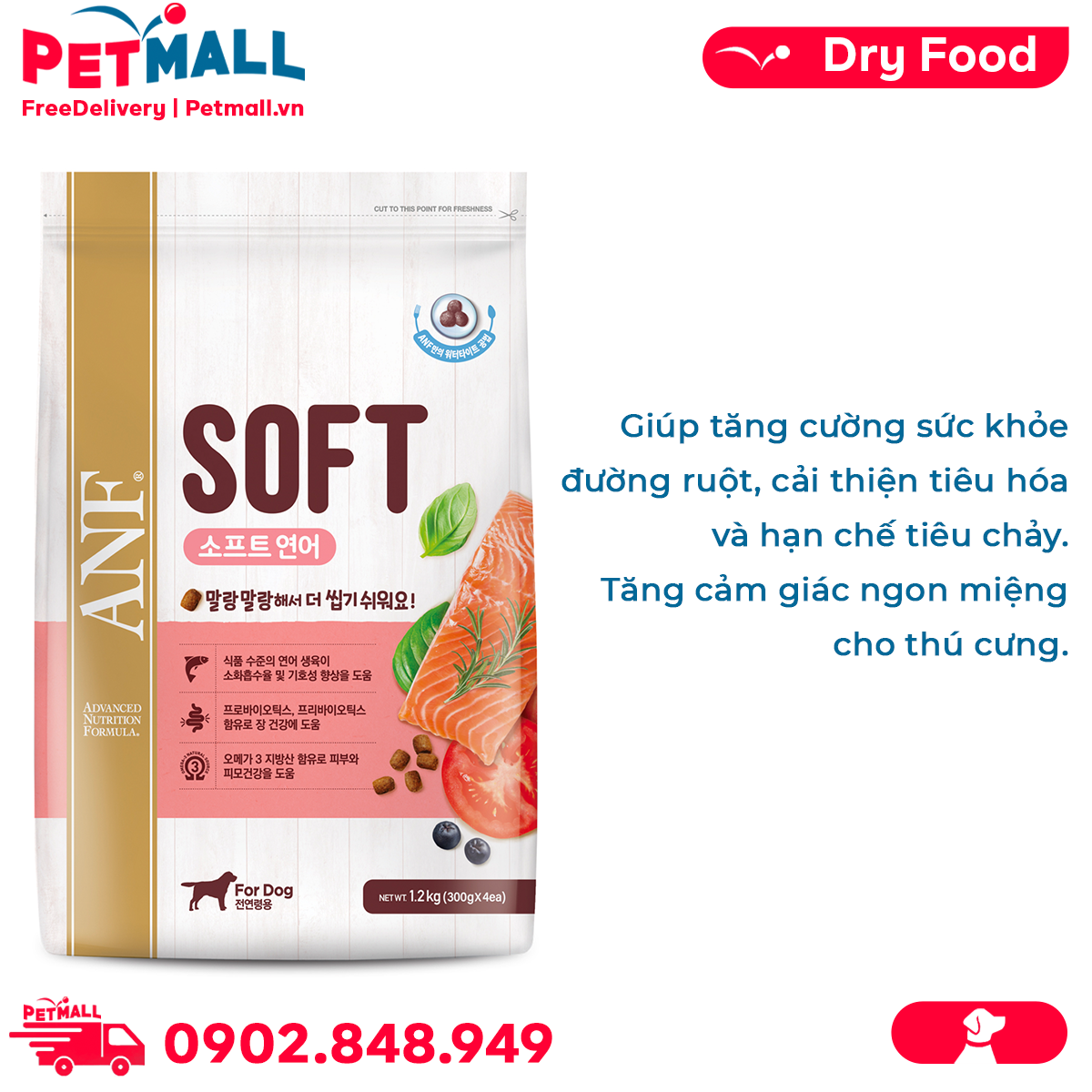 Thức ăn chó ANF Soft Salmon 1.2kg - Hạt mềm vị Cá Hồi Petmall