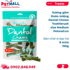 Xương gặm thơm miệng Dental Chews Toothbrush size Medium 150g - 9 Mint - Bàn chải vị bạc hà Petmall