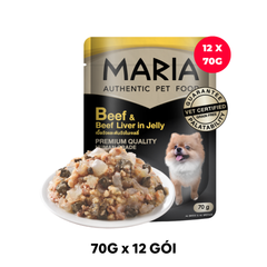 Hộp 12 Gói 70G - Pate chó MARIA Beef & Beef Liver in Jelly - Vị Thịt bò và gan bò Petmall