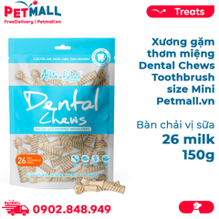 Xương gặm thơm miệng Dental Chews Toothbrush size Mini 150g - 26 milk - Bàn chải vị sữa Petmall