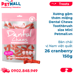 Xương gặm thơm miệng Dental Chews Toothbrush size Mini 150g - 26 cranberry - Bàn chải vị Nam việt quất Petmall