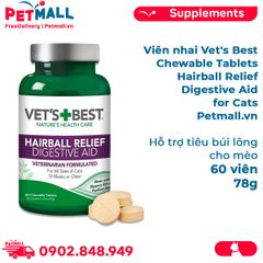 Viên nhai Vet's Best Chewable Tablets Hairball Relief Digestive Aid for Cats 78g - 60 viên - Hỗ trợ tiêu búi lông cho mèo Petmall