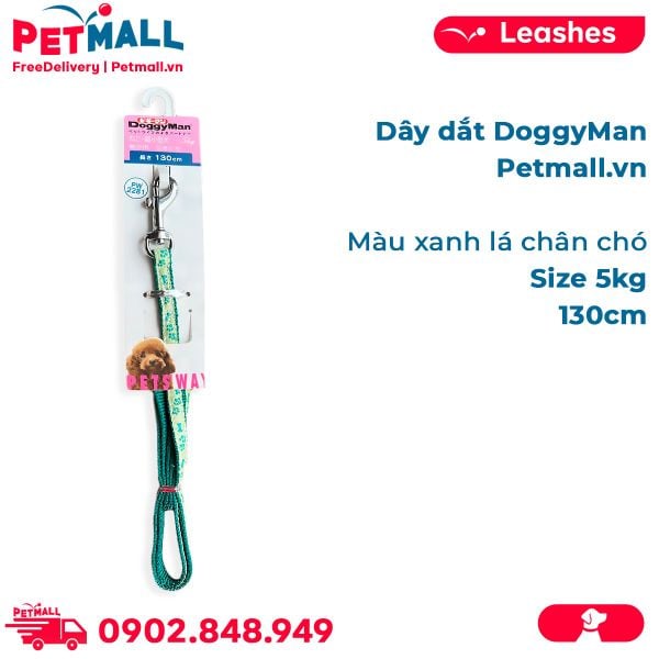 Dây dắt DoggyMan Size 5kg | 130cm - Màu xanh lá chân chó Petmall