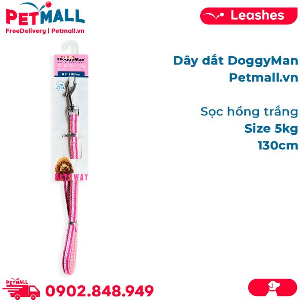 Dây dắt DoggyMan Size 5kg | 130cm - Sọc hồng trắng Petmall