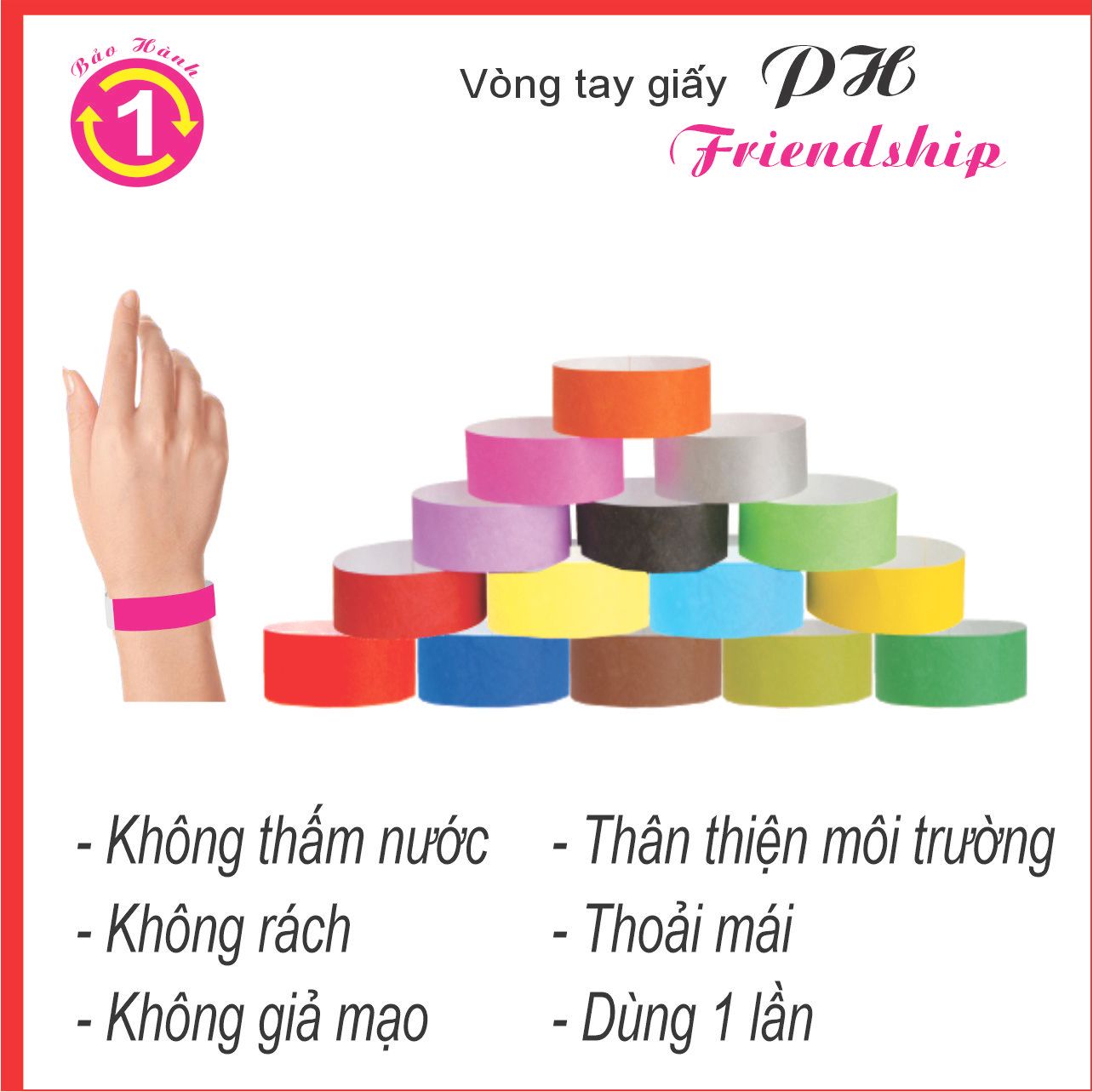 Vòng Tay giấy màu có sẳn - Hộp 100 cái