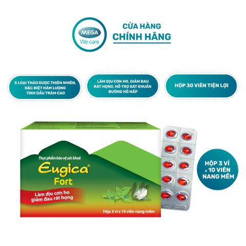  Viên uống thảo dược hỗ trợ dịu họng, giảm ho Eugica FORT (Hộp 3 vỉ x 10 viên) 