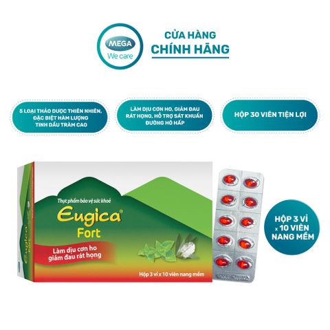  Viên uống thảo dược hỗ trợ dịu họng, giảm ho Eugica FORT (Hộp 3 vỉ x 10 viên) 