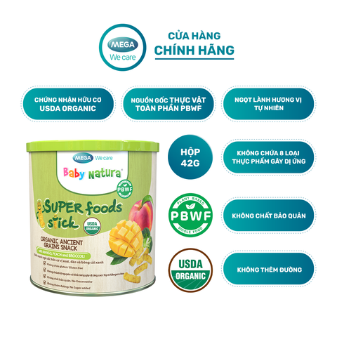  Bánh Snack Ngũ Cốc Hữu Cơ Vị Xoài, Đào Và Bông Cải Xanh Baby Natura Organic Stick 42g 