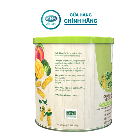  Bánh Snack Ngũ Cốc Hữu Cơ Vị Xoài, Đào Và Bông Cải Xanh Baby Natura Organic Stick 42g 