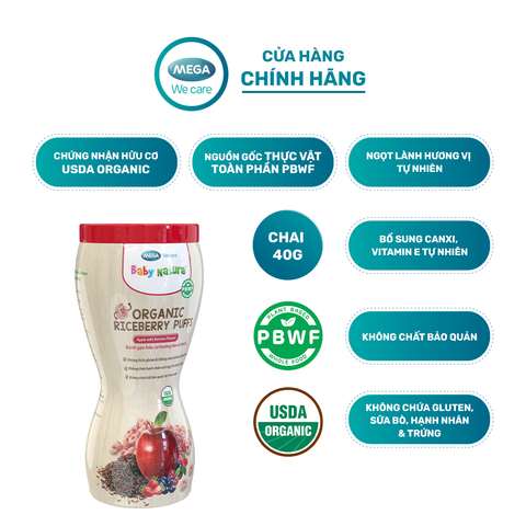  Bánh Gạo Hữu Cơ Hương Táo Và Berry Baby Natura Organic Puffs 40g 