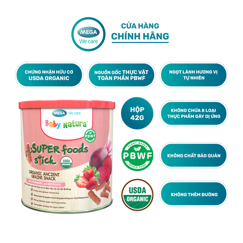  Bánh Snack Ngũ Cốc Hữu Cơ Vị Dâu Tây Và Củ Cải Đường Baby Natura Organic Stick 42g 