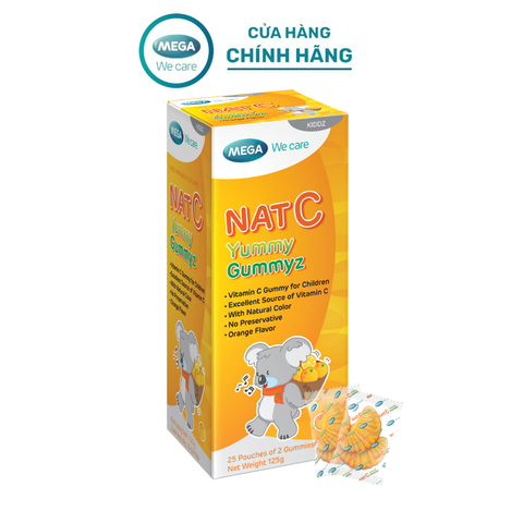  [HSD 12/2024] Kẹo dẻo Vitamin C vị cam, tăng đề kháng, giảm cảm cúm NAT C YUMMY GUMMYZ (Hộp 25 gói x 2 viên) 