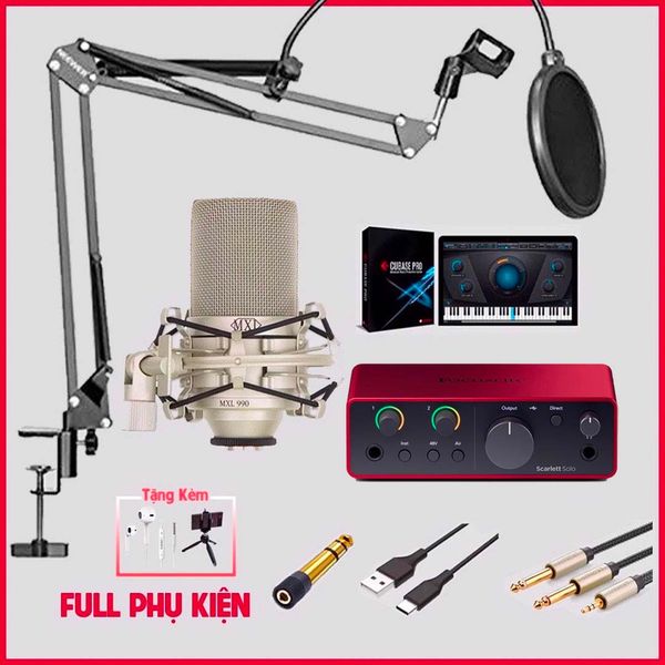 Bộ thu âm: Focusrite Scarlett Solo (Gen 3 - 4) - Micro thu âm MXL 990
