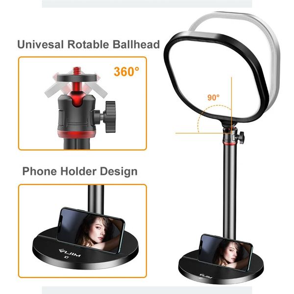 VIJIM K7 - Đèn LED đổi 3 màu (3200-5600K) kèm chân Tripod để bàn có thể điều chỉnh độ cao, Ballhead xoay 360°