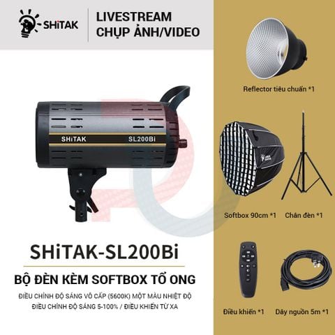 Combo Đèn Led Shitak SL200Bi kèm softbox 90cm và chân đèn