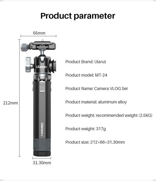 Chân Tripod Ulanzi MT-24 Camera Vlog Set metal tabletop (Ball Head & Tripod)