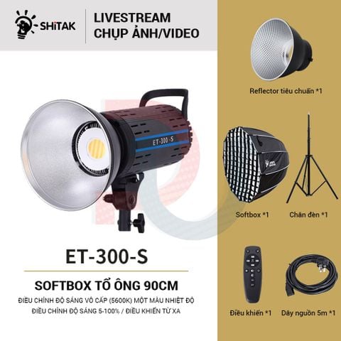 Combo Đèn Led Shitak ET300S kèm softbox 90cm và chân đèn