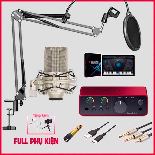 Bộ thu âm: Focusrite Scarlett Solo (Gen 3 - 4) - Micro thu âm MXL 990 HE