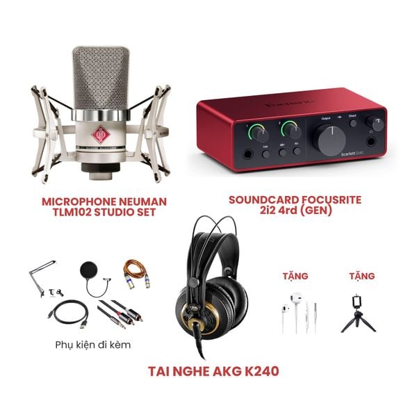 Combo Thu Âm Focusrite Scarlett 2i2 4rd (Gen) Vaf Micro Neumann TLM102 Studioset