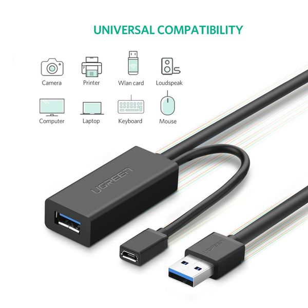 Cáp USB 3.0 nối dài 10m hỗ trợ nguồn Micro USB chính hãng Ugreen 20827 cao cấp