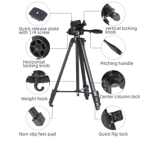 Miliboo A301 Chân Máy Ảnh - Điện Thoại Nhẹ 58'' (Tặng kèm Remote)