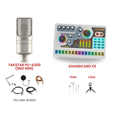 Bộ Livestream Soundcard X5 - Micro thu âm Takstar PC-K200 (2nd Gen)