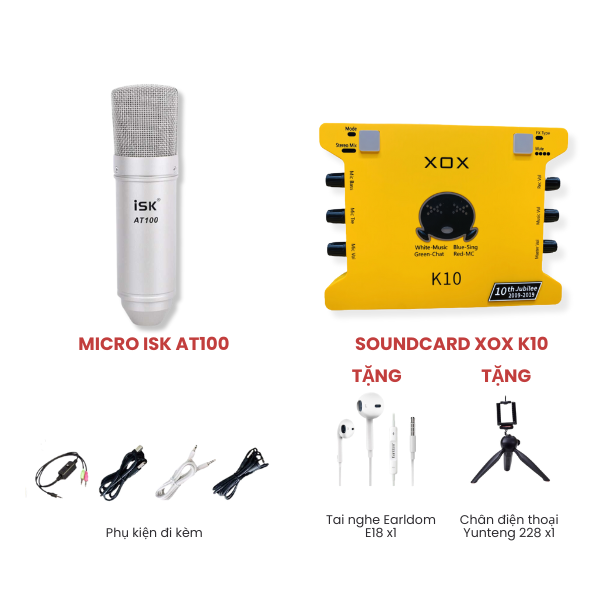 Bộ livestream XOX K10 Micro thu âm ISK AT100