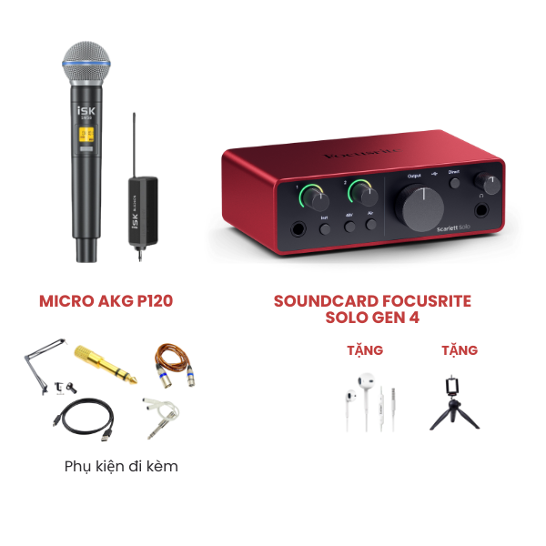 Bộ thu âm Focusrite Scarlett Solo (Gen 3 - 4) Micro thu âm iSK SM58