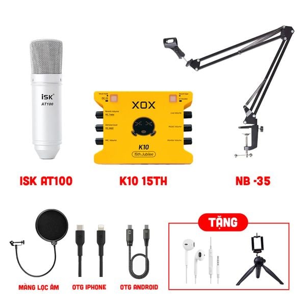 Bộ livestream XOX K10 15th Micro thu âm ISK AT100