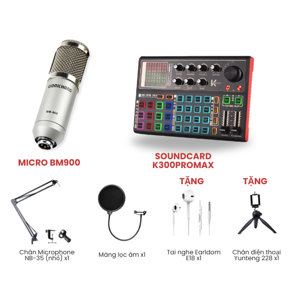 Bộ livestream K300 PRO MAX và Micro thu âm BM900 Woaichang