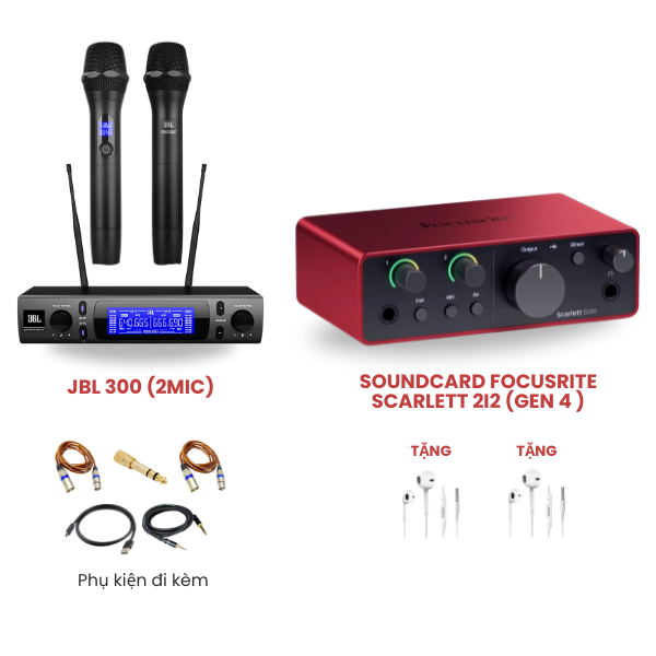 Bộ livestream Micro không dây Focusrite Scarlett 2i2 3(Gen 4) JBL VM300 (2mic)