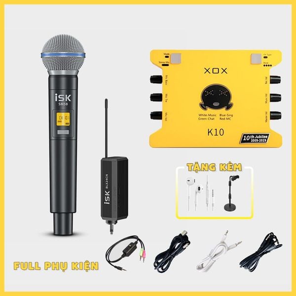 Bộ livestream: Sound card XOX K10 và Micro không dây ISK SM58