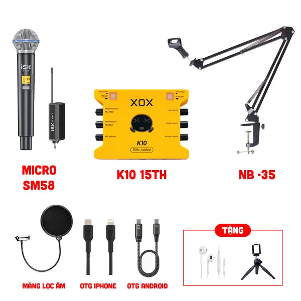 Bộ Livestream XOX K10 15th Micro thu âm ISK SM58 không dây (1 Micro)